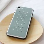 【iPhone7以降】北欧カラー花畑 グレー ガラスケース 名入れ