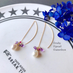 淡水パール ルビー アメジストのラインピアス