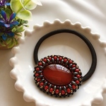 ビーズ刺繍 ヘアゴム  レッド  オーバル