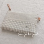 リネンの通帳ポーチ【check beige×beige】