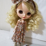 リネン100％　ワンピース＆リボン　ブラウン　花柄　ブライス　アウトフィット　服