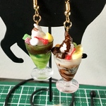 ミニチュア チョコレートパフェと抹茶パフェのピアス or イヤリング