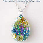 Rainbow butterfly blue rose オルゴナイトネックレス