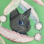 A4原画（4）フェザーと猫のイラスト 絵 絵画 アート 手描き