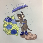 A4原画（5）梅雨の猫のイラスト 絵 絵画 アート 手描き