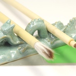 龍　筆置　翡翠