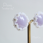 再再販「  Picnic "another sky"  」 イヤリング/ピアス   *ビーズリング・花・大ぶり・韓国・ラベンダーピンク*