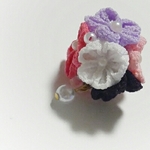 ボールブーケ風 根付けストラップ つまみ細工