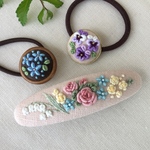 ご注文再販品 刺繍バレッタ&ヘアゴム