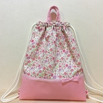 《rainbow716m様オーダー品》花柄×ふんわりさくら色♡ボーダーリボン　ナップサック【入園・入学】