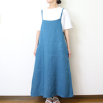 マキシゆるりサロペットワンピース★S～７Lサイズまで制作します リネン100％ ターコイズ