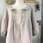 ご予約品)丸襟/肩落ち　生成りリネンブラウス