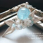 ＊大珠シャイニーアクアマリンのワイヤーアートジュエリー＊ネックレス ペンダントトップ３月の誕生石 1粒ビーズのアレンジ～ポルトボヌール・フルール color:シルバー