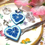 Juicy!!ハート型ブルーオレンジ☆イヤリング(ピアス変更可)