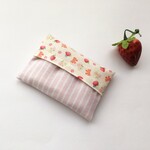 ミニポケットティッシュケース 裏地付き いちご ストライプオフホワイト 女の子 可愛い 小さいサイズ