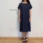 上質リネン シンプルワンピース(navy)