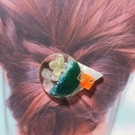 シェル スモーキー カーキ グリーン 花 ヘアカフ ポニーフック 本物の花　スケルトン　あじさい
