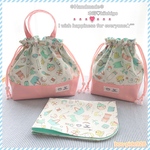 お弁当袋／ランチョンマット／コップ袋【3点セット】♡♡♡ girl's present♡original持ち手付き♡*…。