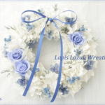 外径約30センチ マリンブルーとオフホワイトのアジサイリース Lapis Lazuli Wreath Mini（ラピスラズリ リース）W077