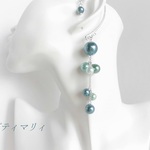 ＊ブルーグリーン＊パールのシンプルゆらゆらイヤーフック