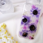 【本物のお花】押し花スマホケース(紫アネモネ2077）【全機種オーダー可能】