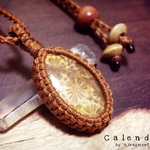 ⋆*❁*⋆ฺ｡*Calendulaº· .•*¨✼フォッシルコーラルマクラメペンダント ༘*ೄ˚