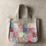 リネン パッチワーク  トートバッグ