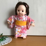 ぽぽちゃん用浴衣＊オフホワイト花柄帯黄色