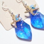 海色のピアスorイヤリング レジン 青 ヒトデ パール