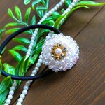 ビーズ刺繍 Happiness クリアピンク ヘアゴム
