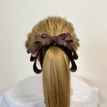 ポニーフック　プリンセス風大人可愛い大きめの揺れるヘアリボン ポニーフック　チョコレート色