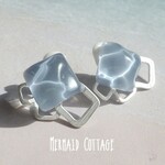 水面と海の泡のイヤリング☆蝶バネ☆マットシルバー