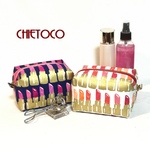 化粧ポーチ プチギフト など キラキララメの可愛い口紅柄　マチ付きキャラメルポーチ