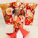 華やかお引きずり 花柄着物 赤 4点セット