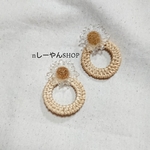 クリアフラワー×ラタンピアス イヤリング