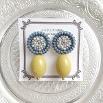 ビーズ刺繍大ぶりモザイクピアス(イエロー)