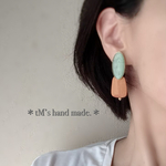 ウッド×オーバルカーキグリーン＊イヤリング/ピアス