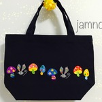 名前入りカラフルきのこ刺繍バッグＳサイズ＊ネイビー