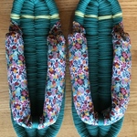 布ぞうり 23cm グリーンベースにリバティプリントの鼻緒