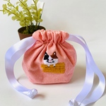 刺繍 猫 巾着 ポーチ