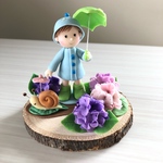 梅雨のお散歩‼️粘土の紫陽花とカタツムリと一緒❗️傘さしてレインコートで楽しくお出かけ💕