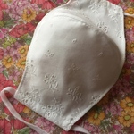 🌸夏マスク刺繍リーフ柄コットンレース×ダブルガーゼ立体マスクいたくないひも