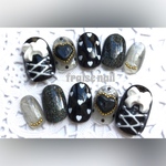 黒×リボン×ラメ　ネイルチップ