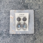 vintage button× Kyanite 天然石　シルバー　ヴィンテージ ボタン　エスニック ブルー　ピアス　イヤリング　夏　クリア　ビーズ　刺繍　フープ　大ぶり　ロング　個性的