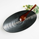 楕円ボウル　黒（センターライン）陶器