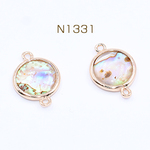 N1331  6個  高品質シェルチャーム 丸型 13×18mm 2カン付き ゴールド  3×【2ヶ】
