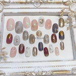 SALE!現品ネイルチップ NO.224＊25本セット【ラウンドショート】ニュアンス　シアーカラー　ミラーネイル   ピンク　グレー　グレープ　ラメ　グリッター　トレンド　凹凸　うねうね