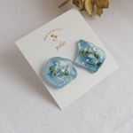 ブルーマーブル×シーグラス×お花ピアス、イヤリング
