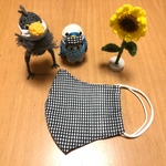 夏マスク♡高島ちぢみマスク☆フィルターポケット付き（白黒ギンガムチェック）