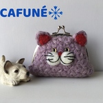 =リフ編みで編んだ猫ちゃんがま口コインケース= 